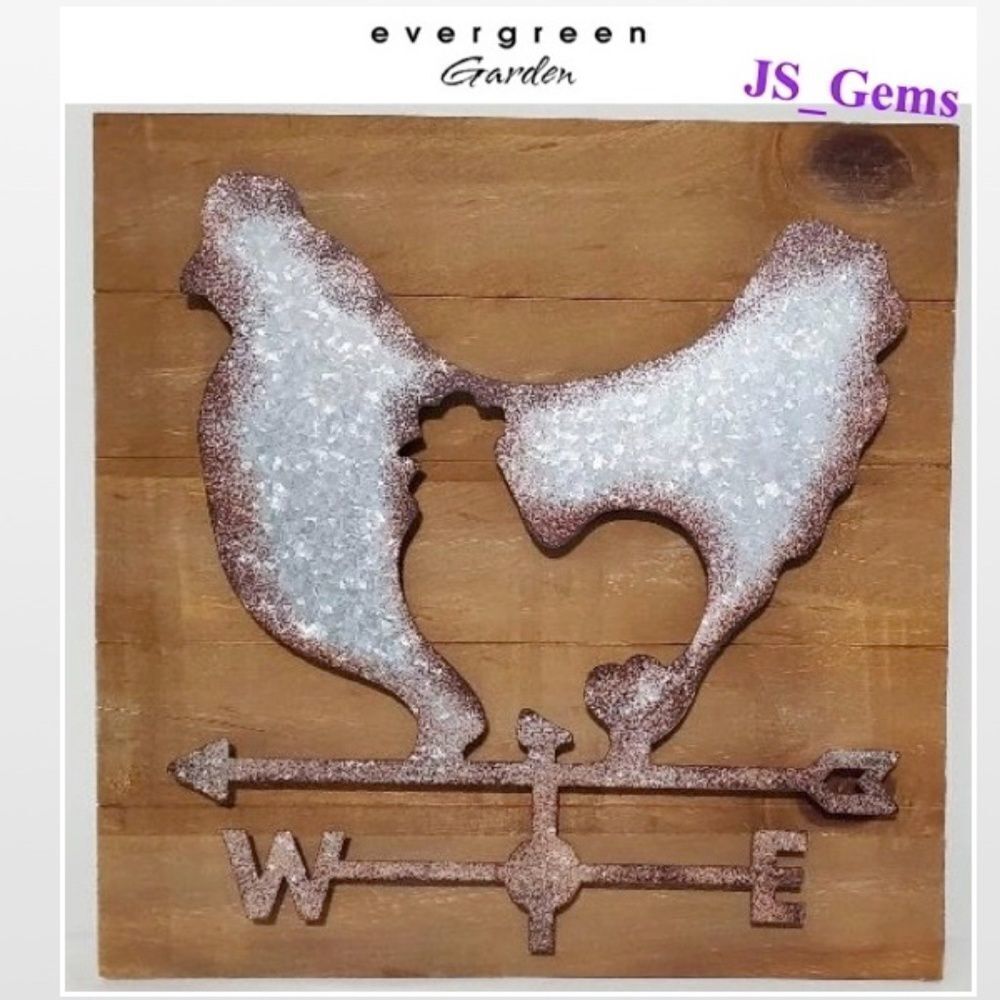 New Evergreen Garden Weathervane Metal Rooster Home Wood Décor NWT